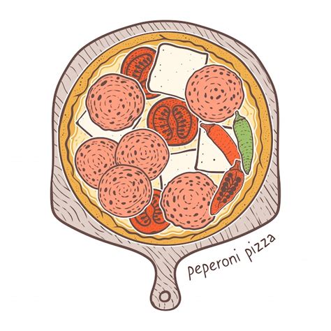 Premium Vector Peperoni Pizza Sketching Illustration