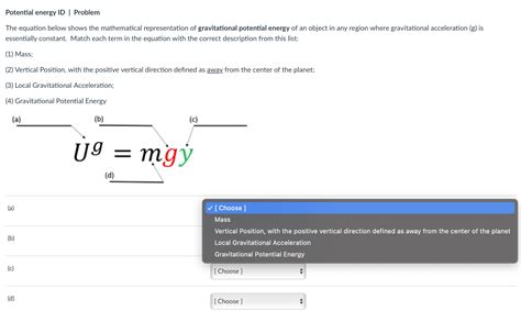 Solved Potential Energy Id Problem The Equation Below