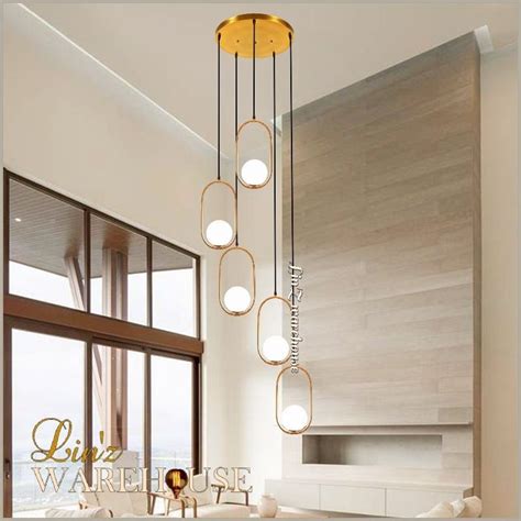 Jual Lampu Gantung Void MODERN MINIMALIS OVAL GOLD 5 ARMS Pendant Light