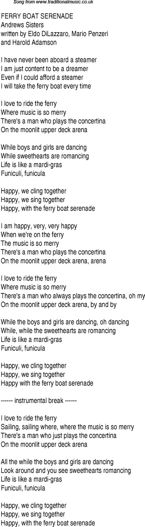 Top Songs 1940 Music Charts Lyrics For Ferry Boat Serenade