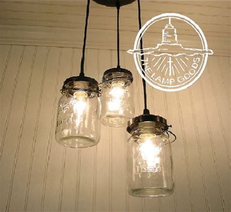 Mason Jar Chandelier Light Trio Of Vintage Quart Jars Flush