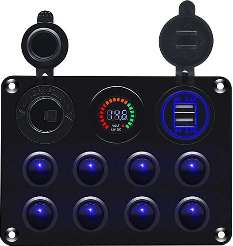 Geloo 8 Gang Marine Switch Panel Boat Toggle Rocker Switches With 42a Usb Port Digital