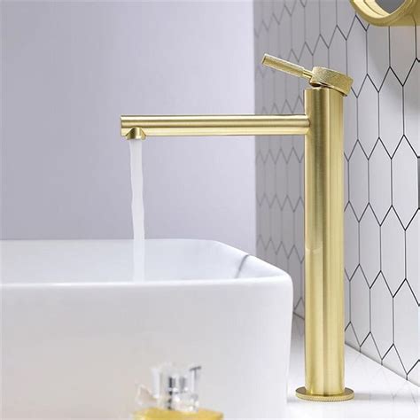 Brushed Gold Vessel Sink Faucet Simple Style Bathroom Basin Tap ...