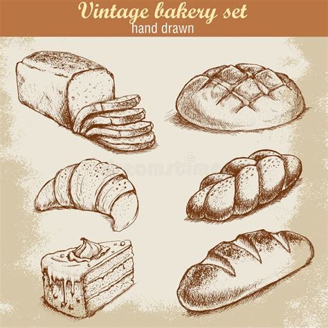 Vintage Hand Drawn Sketch Style Bakery Set Stock Vector Illustration