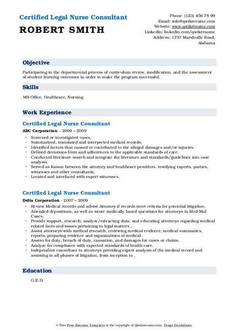 Certified Legal Nurse Consultant Resume Samples Qwikresume