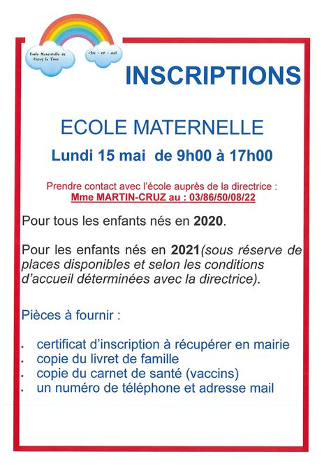 affiche inscription école maternelle Cercy la tour