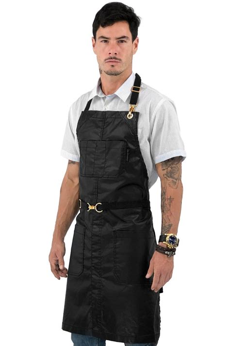 Salon Apron No Tie Coated Black Golden Hardware Apron Leather