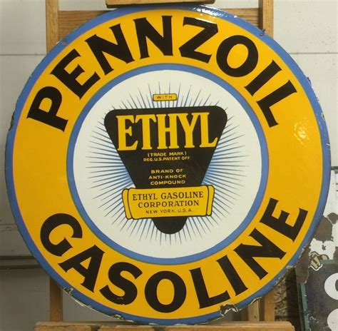 Pennzoil Ethyl Gasoline Porcelain Sign Restored By Van Kannel Sign