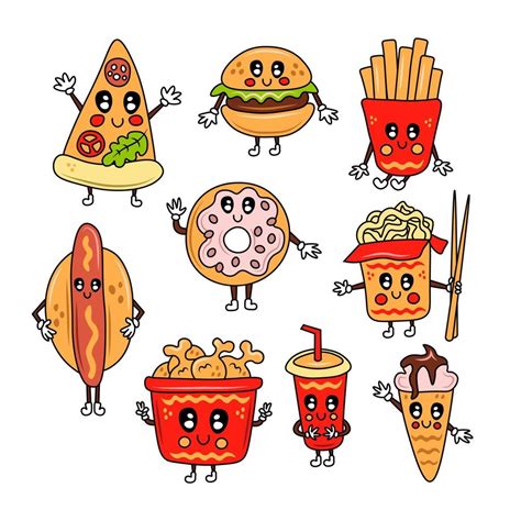 Fast food cartoon characters set 13431194 Vector Art at Vecteezy