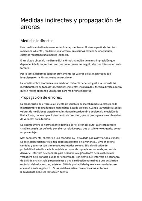 Medidas indirectas y propagación de errores Medidas indirectas y