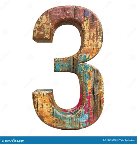 Textured Metallic Number Three On Transparent Background Stock Photo