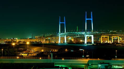 Yokohama Bay Bridge by night wallpaper - backiee