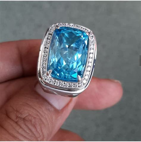 Natural Swiss Blue Topaz Silver Men S Ring 925 Sterling Etsy