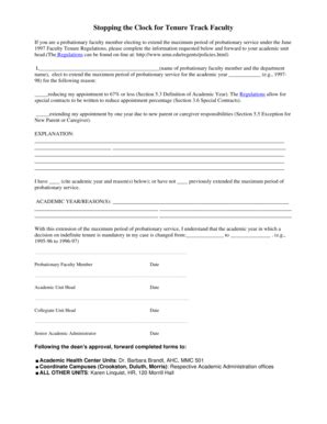 Fillable Online Crk Umn Stopping The Clock For Tenure Track