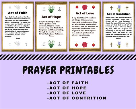 Prayer Printable Acts of Faith, Hope, Love, Contrition, With Florals ...