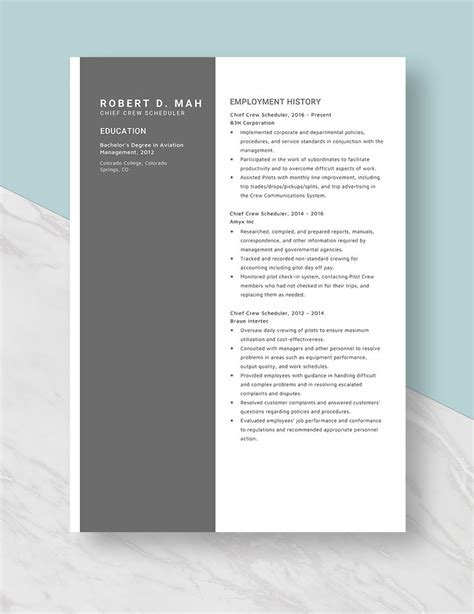 Chief Crew Scheduler Resume in Pages, Word - Download | Template.net