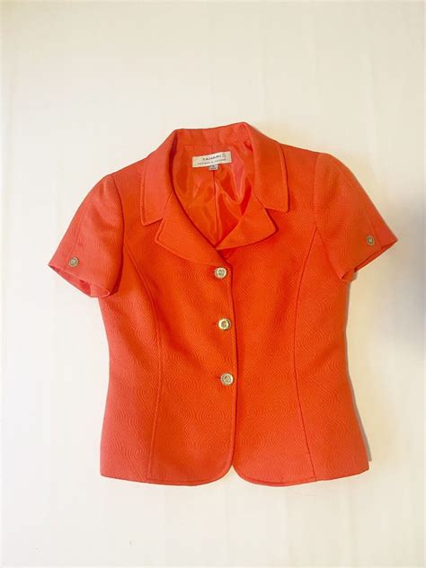 Tahari Arthur S Levine Orange Short Sleeve Blazer Siz Gem