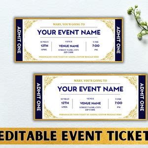 Event Ticket Template, Editable Event Ticket, Concert Ticket Gift ...