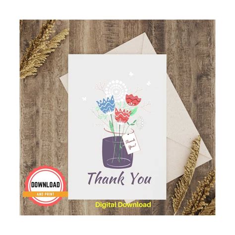 Instant Download Thank you flower card,Printable Thank you f - Inspire ...