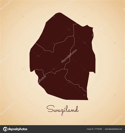 Swaziland Region Map Retro Style Brown Outline On Old Paper Background