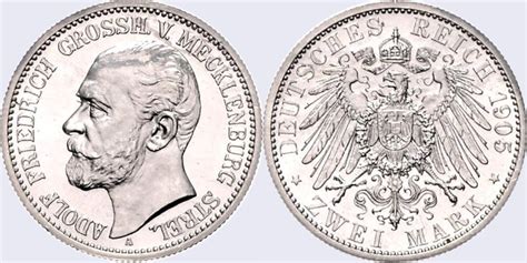 Kaiserreich Mecklenburg Strelitz 2 Mark 1905 A 3 28Be Adolf Friedrich