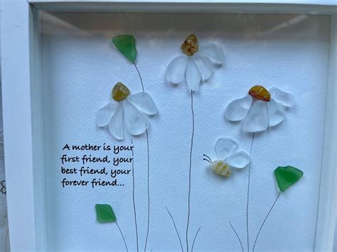 Sea Glass Pebble Art Pebble Art Flowers Gift For Mom Etsy