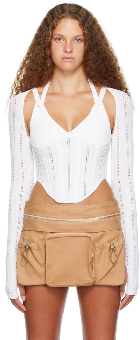 Dion Lee White Snakeskin Column Corset Top Dion Lee