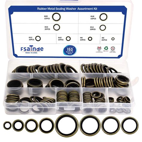 150Pcs Metal Bonded Seal Washer Assortment Kit Bonded Washer Self