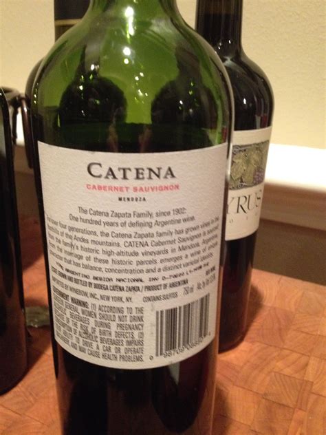 Catena Back Label Wine Bottle Cabernet Bottle