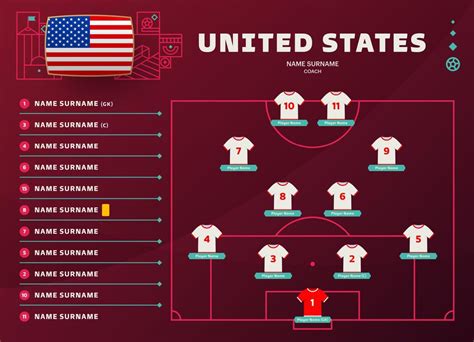 Usa Line Up World Football 2022 Tournament Final Stage Vector