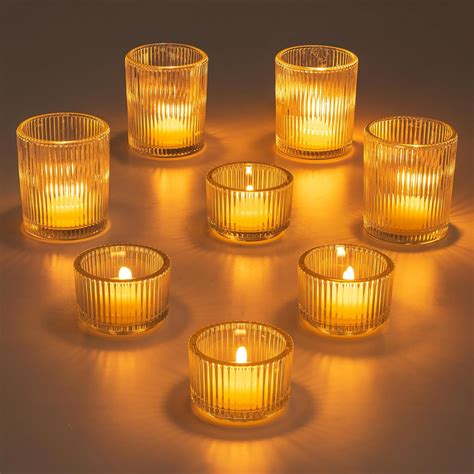 Glasseam Glass Tealight Candle Holder Set Of 8 Ribbed Clear Votive