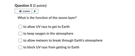 Solved What is the function of the ozone layer? to allow UV | Chegg.com