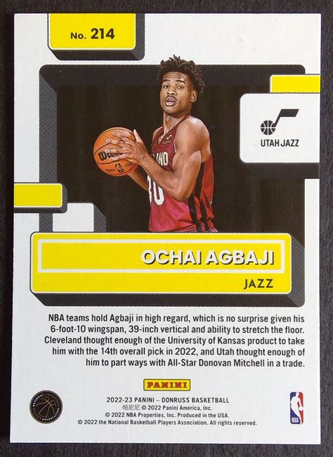 Panini Donruss Ochai Agbaji Rr Rc Utah Jazz Nm Mt Ebay