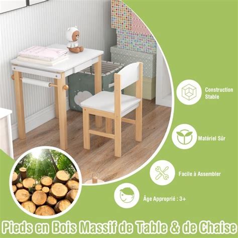 Costway Bureau Pour Enfant Avec Chaise Tiroir De Rangement Rouleau De