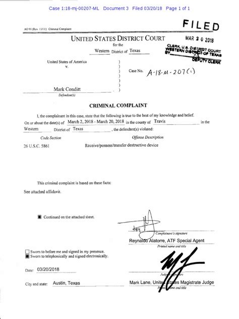 Conditt Criminal Complaint Download Free Pdf Complaint Social Institutions