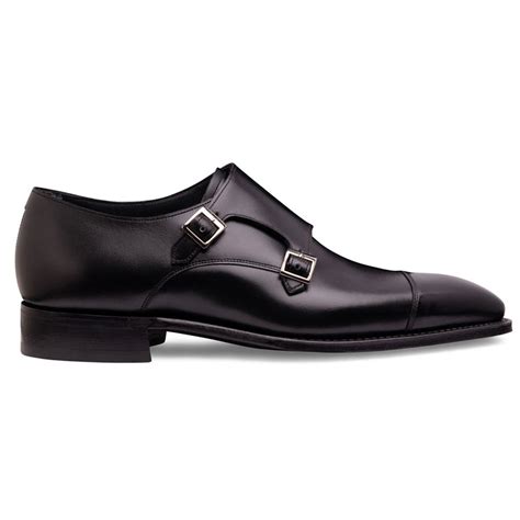 Cheaney Tudor Double Buckle Monk Shoe In Black Calf Leather