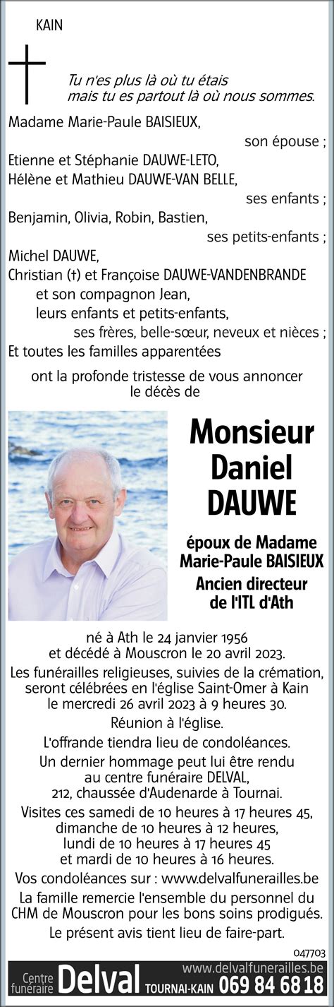 Daniel DAUWE 20 04 2023 Avis nécrologique lavenir net