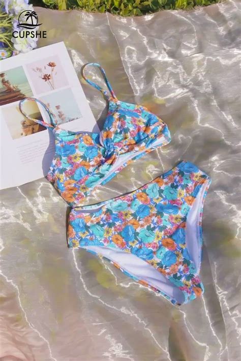 Ditsy Floral Twisted Bralette Mid Rise Hipster Bikini Set