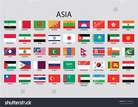 Asia Continent Flag Pack Stock Vector 215005816 - Shutterstock