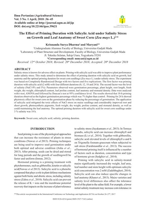 PDF The Effect Of Priming Duration With Salicylic Acid Under Salinity