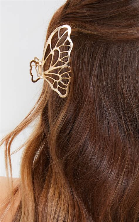 Gold Butterfly Hair Clip Accessories Prettylittlething Usa