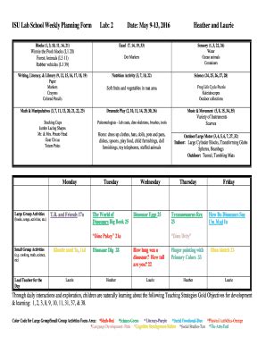 Fillable Online Cdls Hs Iastate ISU Lab School Weekly Planning Form Lab