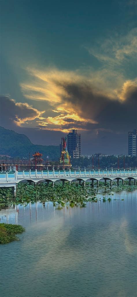 Download Wallpaper Landscape Bridge The City Lake Building Home