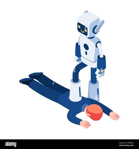 Flat 3d Isometric Ai Robot Step On Businessman Ai Artificial