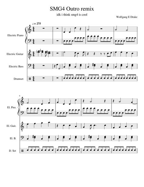 Smg4 Outro Remix Sheet Music For Drum Group Guitar Bass Piano Mixed