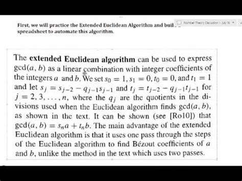 Building A Spreadsheet To Complete The Extended Euclidean Algorithm