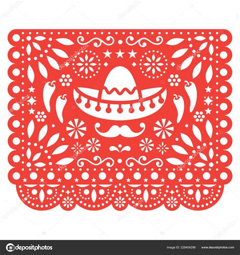 Papel Picado Vector Floral Design Sombrero Chili Peppers Mexican Paper