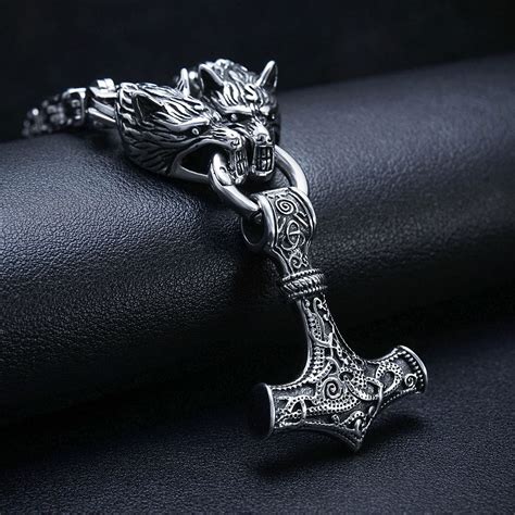 Buy BAVIPOWER Viking Mjolnir Necklace For Men With Wolf Head Chain