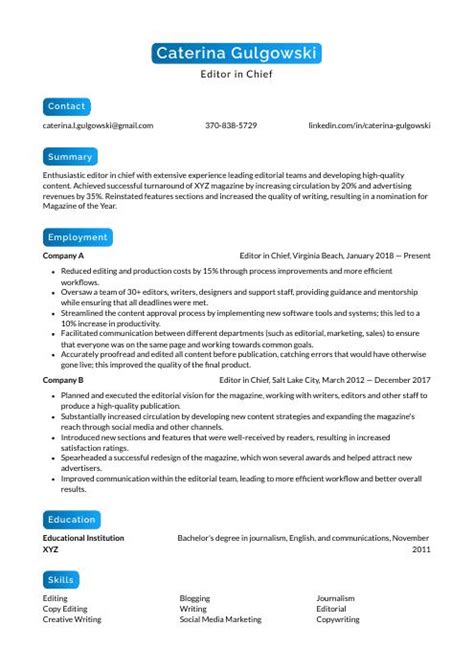 Editor In Chief Resume Cv Example And Writing Guide