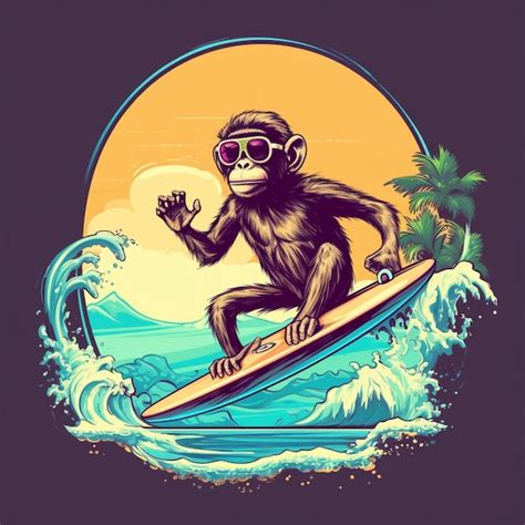 Premium AI Image Arafed Monkey On A Surfboard Riding A Wave In The